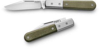 LionSteel Barlow Folding Knife Green Canvas Handle M390 Shuffler Plain Edge CK0112-CVG