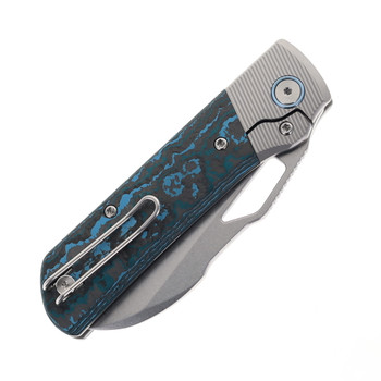 Divo Knives Stout V2 Arctic Blue Fatcarbon & Titanium Handle Satin Vanax Blade Steel