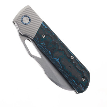 Divo Knives Stout V2 Arctic Blue Fatcarbon & Titanium Handle Stonewashed Vanax Blade Steel Divo Knives Stout V2 Arctic Blue Fatcarbon & Titanium Handle Stonewashed Vanax Blade Steel