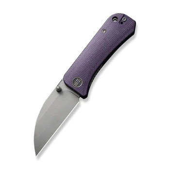 WE Banter Folding Knife Purple Canvas Micarta Handle S35VN Wharncliffe Plain Edge Gray Stonewash Finish WE19068J-2 WE Banter Folding Knife Purple Canvas Micarta Handle S35VN Wharncliffe Plain Edge Gray Stonewash Finish WE19068J-2