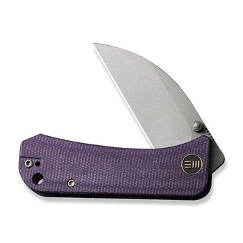WE Banter Folding Knife Purple Canvas Micarta Handle S35VN Wharncliffe Plain Edge Gray Stonewash Finish WE19068J-2 WE Banter Folding Knife Purple Canvas Micarta Handle S35VN Wharncliffe Plain Edge Gray Stonewash Finish WE19068J-2