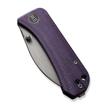 WE Banter Folding Knife Purple Canvas Micarta Handle S35VN Wharncliffe Plain Edge Gray Stonewash Finish WE19068J-2 WE Banter Folding Knife Purple Canvas Micarta Handle S35VN Wharncliffe Plain Edge Gray Stonewash Finish WE19068J-2