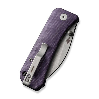 WE Banter Folding Knife Purple Canvas Micarta Handle S35VN Wharncliffe Plain Edge Gray Stonewash Finish WE19068J-2 WE Banter Folding Knife Purple Canvas Micarta Handle S35VN Wharncliffe Plain Edge Gray Stonewash Finish WE19068J-2