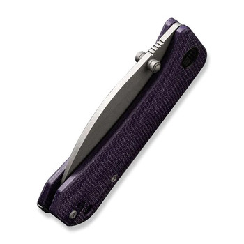 WE Banter Folding Knife Purple Canvas Micarta Handle S35VN Wharncliffe Plain Edge Gray Stonewash Finish WE19068J-2 WE Banter Folding Knife Purple Canvas Micarta Handle S35VN Wharncliffe Plain Edge Gray Stonewash Finish WE19068J-2