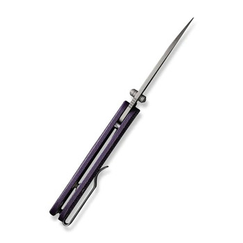 WE Banter Folding Knife Purple Canvas Micarta Handle S35VN Wharncliffe Plain Edge Gray Stonewash Finish WE19068J-2 WE Banter Folding Knife Purple Canvas Micarta Handle S35VN Wharncliffe Plain Edge Gray Stonewash Finish WE19068J-2
