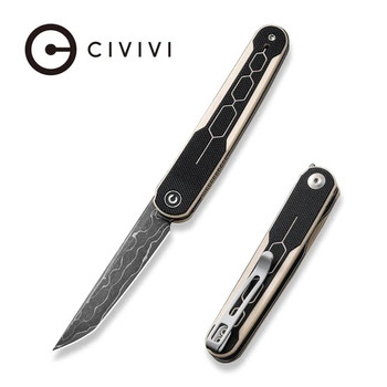 Civivi KwaiQ Folding Knife Ivory/Black G10 Handle Damascus Tanto