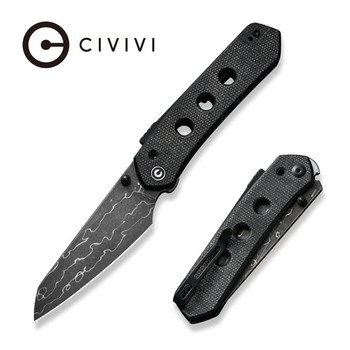 Civivi Vision FG Folding Knife Black Canvas Micarta Handle Damascus Plain Edge C22036-DS2