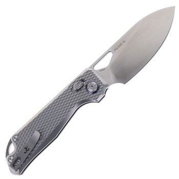 Kunwu Pulsar XL Folding Knife Grey Diamond Titanium Handle Elmax Plain Edge Satin Finish X705XL-T1