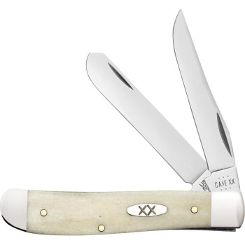 Case Cutlery Mini Trapper Folding Knife Natural Bone Handle Clip/Spey Plain Edge 13313
