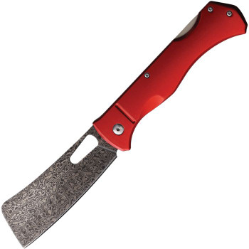 Rough Ryder Sous Chef Folding Knife Red Aluminum Handle Damascus Cleaver Plain Edge RR2536