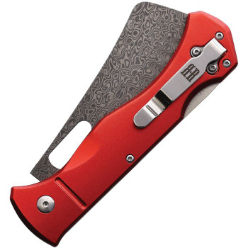Rough Ryder Sous Chef Folding Knife Red Aluminum Handle Damascus Cleaver Plain Edge RR2536
