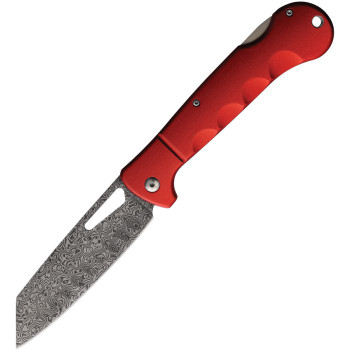 Rough Ryder Sous Chef Santoku Folding Knife Red Aluminum Handle Damascus Plain Edge RR2538