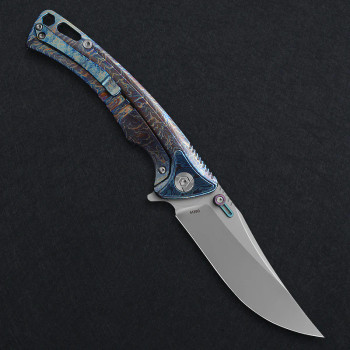 CH Knives Emperor Folding Knife Flame Titanium Handle M390 Plain Edge 3528-BT