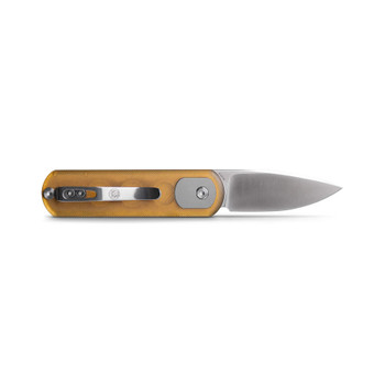 Vosteed Corgi Pup Folding Knife Amber PEI Handle S35VN Drop Point Plain Edge Satin Finish A0723