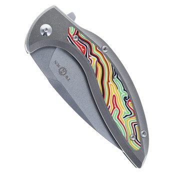 Two Sun Folding Knife Stonewashed Titanium & Multi-Color G10 Handle 14C28N Plain Edge Stonewash Finish TS465
