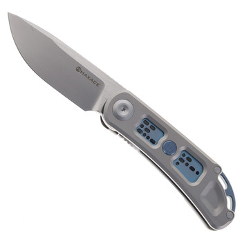 Maxace Big Fella Folding Knife Sandblast Titanium/Blue Inlay Handle Magnacut Plain Edge M22A