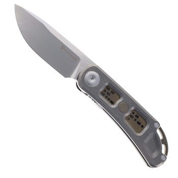 Maxace Big Fella Folding Knife Stonewash Titanium/Gray Inlay Handle Magnacut Plain Edge M22B