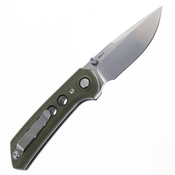 Reate PL-XT Folding Knife Green Micarta Handle Nitro-V Plain Edge Stonewash Finish