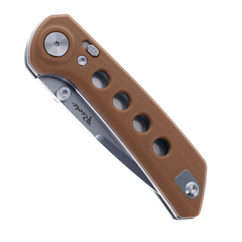 Reate PL-XT Folding Knife Tan G10 Handle Nitro-V Plain Edge Stonewash Finish