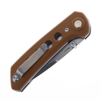 Reate PL-XT Folding Knife Tan G10 Handle Nitro-V Plain Edge Stonewash Finish