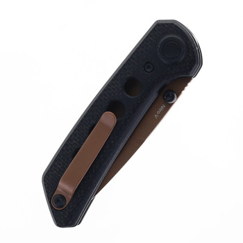 Reate PL-XT Folding Knife Black Micarta Handle Nitro-V Plain Edge Copper PVD Blade