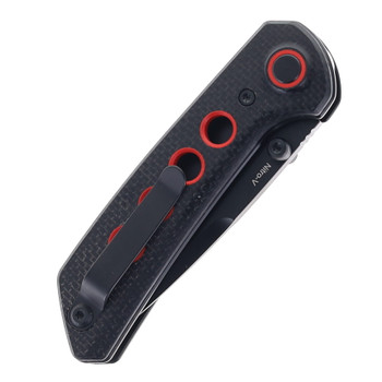 Reate PL-XT Folding Knife Black Micarta/Red G10 Handle Nitro-V Plain Edge Black PVD Finish