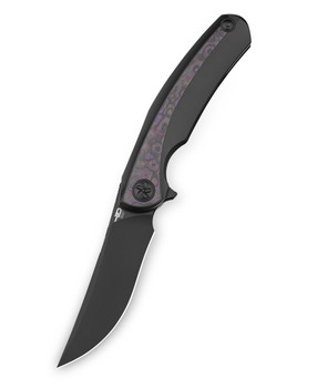 Bestech Sambac Folding Knife Black Titanium/Fat Carbon Fiber Inlay Handle Magnacut Plain Edge Black PVD Finish BT2402B