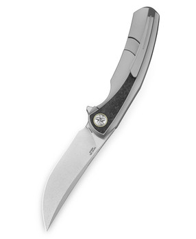 Bestech Sambac Folding Knife Titanium Carbon Fiber Inlay Handle Magnacut Plain Edge BT2402C