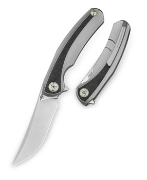 Bestech Sambac Folding Knife Titanium Carbon Fiber Inlay Handle Magnacut Plain Edge BT2402C