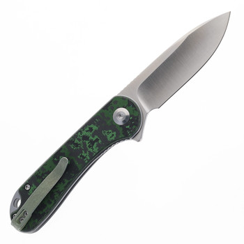 Cvivi Elementum Folding Knife Green/Black Jungle Wear Fat Carbon Fiber Handle S35VN Drop Point Plain Edge Satin Finish Limited Edition C907A-6