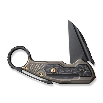 WE Yardbird Folding Knife Bronze/Black Titanium/Rose Carbon Fiber Handle 20CV Wharncliffe Plain Edge Black Stonewash Finish WE22021-2