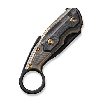WE Yardbird Folding Knife Bronze/Black Titanium/Rose Carbon Fiber Handle 20CV Wharncliffe Plain Edge Black Stonewash Finish WE22021-2