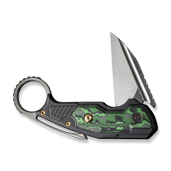 WE Yardbird Folding Knife Black/Green Titanium/ Jungle Wear Fat Carbon Fiber Handle 20CV Wharncliffe Plain Edge Hand Rubbed Satin Finish WE22021-4 WE Yardbird Folding Knife Black/Green Titanium/ Jungle Wear Fat Carbon Fiber Handle 20CV Wharncliffe Plain Edge Hand Rubbed Satin Finish WE22021-4