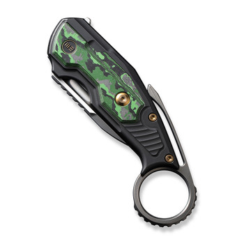 WE Yardbird Folding Knife Black/Green Titanium/ Jungle Wear Fat Carbon Fiber Handle 20CV Wharncliffe Plain Edge Hand Rubbed Satin Finish WE22021-4 WE Yardbird Folding Knife Black/Green Titanium/ Jungle Wear Fat Carbon Fiber Handle 20CV Wharncliffe Plain Edge Hand Rubbed Satin Finish WE22021-4