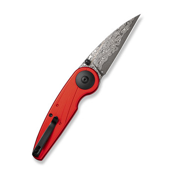 Civivi Starflare Folding Knife Red Aluminum Handle Damascus Plain Edge C23052-DS1