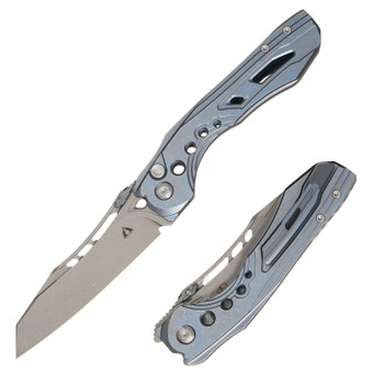 CMB Devourer Folding Knife Blue Titanium Handle M390 Plain Edge Stonewash Finish CMB-16D