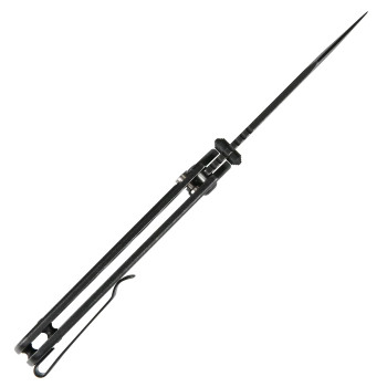 CJRB Pyrite Bowie Button Lock Folding Knife Black Steel Handle AR-RPM9 Plain Edge Black Stonewash Finish J1942-BST