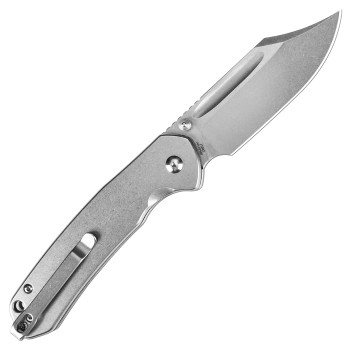CJRB Pyrite Bowie Button Lock Folding Knife Steel Handle AR-RPM9 Plain Edge J1942-ST