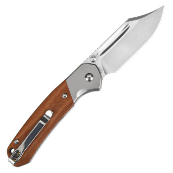 CJRB Pyrite Bowie Button Lock Folding Knife Rosewood Handle AR-RPM9 Plain Edge J1942-RW