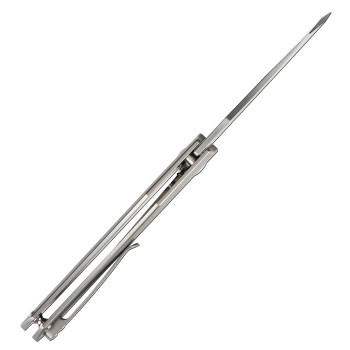 Artisan Baskin Frame Lock Folding Knife Gray Titanium Handle S90V Plain Edge 1853G-GY