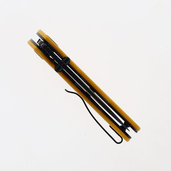 Kubey Karaji Liner Lock Folding Knife Yellow G10 Handle 14C28N Spear Point Plain Edge Black Stonewash Finish KU180J