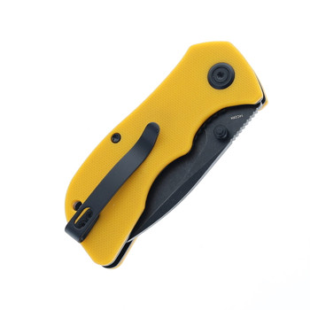 Kubey Karaji Liner Lock Folding Knife Yellow G10 Handle 14C28N Spear Point Plain Edge Black Stonewash Finish KU180J