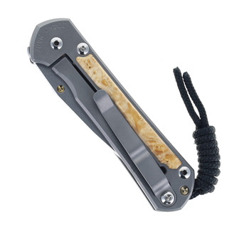 LEFT HANDED Chris Reeve Small Sebenza Box Elder Inlay Pocket Knife Gray Titanium Handle Polished Magnacut Blade S31-1139