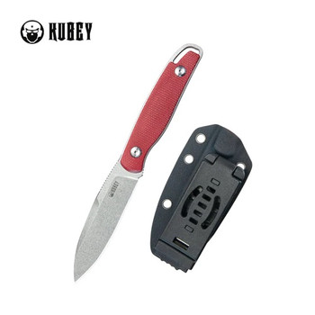 Kubey Dust Devil Fixed Blade Knife Red Micarta Handle 14C28N Spear Point Plain Edge Beadblast Finish KU357B