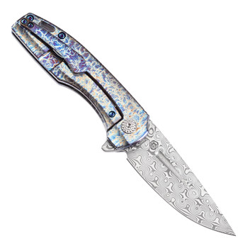 Kansept Cassowary Folding Knife Titanium/Lightning Strike Handle Damascus Plain Edge K2065A3