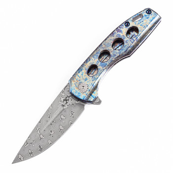 Kansept Cassowary Folding Knife Titanium/Lightning Strike Handle Damascus Plain Edge K2065A3