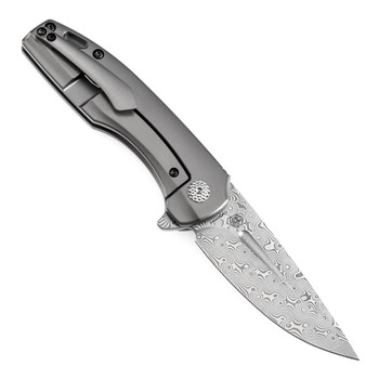 Kansept Cassowary Folding Knife Gray Titanium Handle Damascus Plain Edge K2065A4