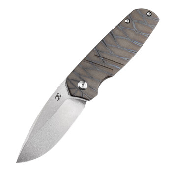 Kansept Turaco Folding Knife Tiger Stripe Titanium Handle S35VN Plain Edge Stonewash Finish K2049A4