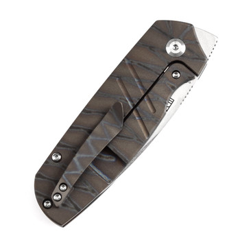 Kansept Turaco Folding Knife Tiger Stripe Titanium Handle S35VN Plain Edge Stonewash Finish K2049A4