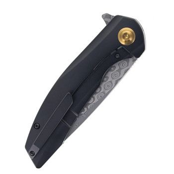 Kansept Accipiter Folding Knife Titanium/Copper CF Handle Damascus Plain Edge K1007E4